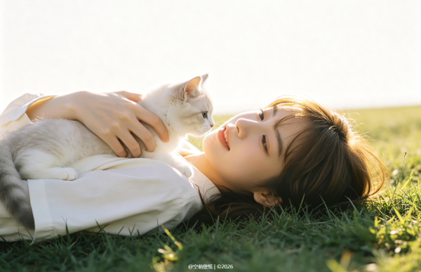 131草坪猫咪和她