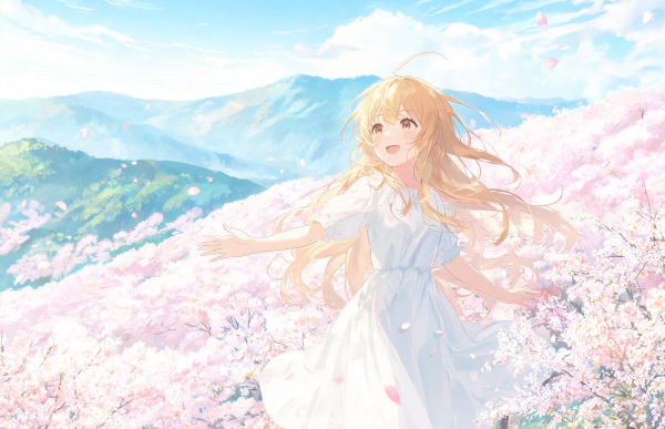 257山坡上的樱花少女